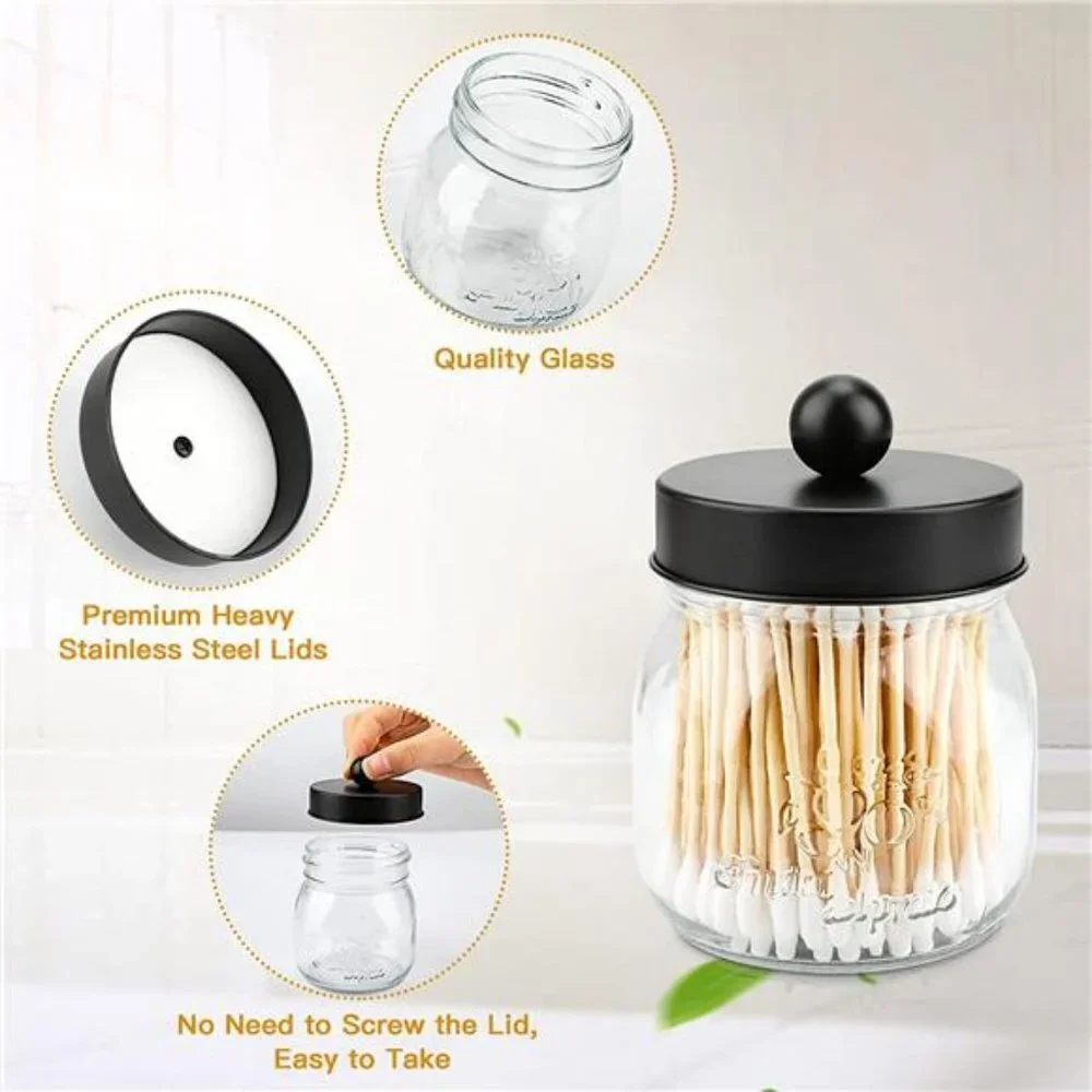 Glass Apothecary Jars with Lids Set, Glass Holder with Bamboo Tray, 2 Pack